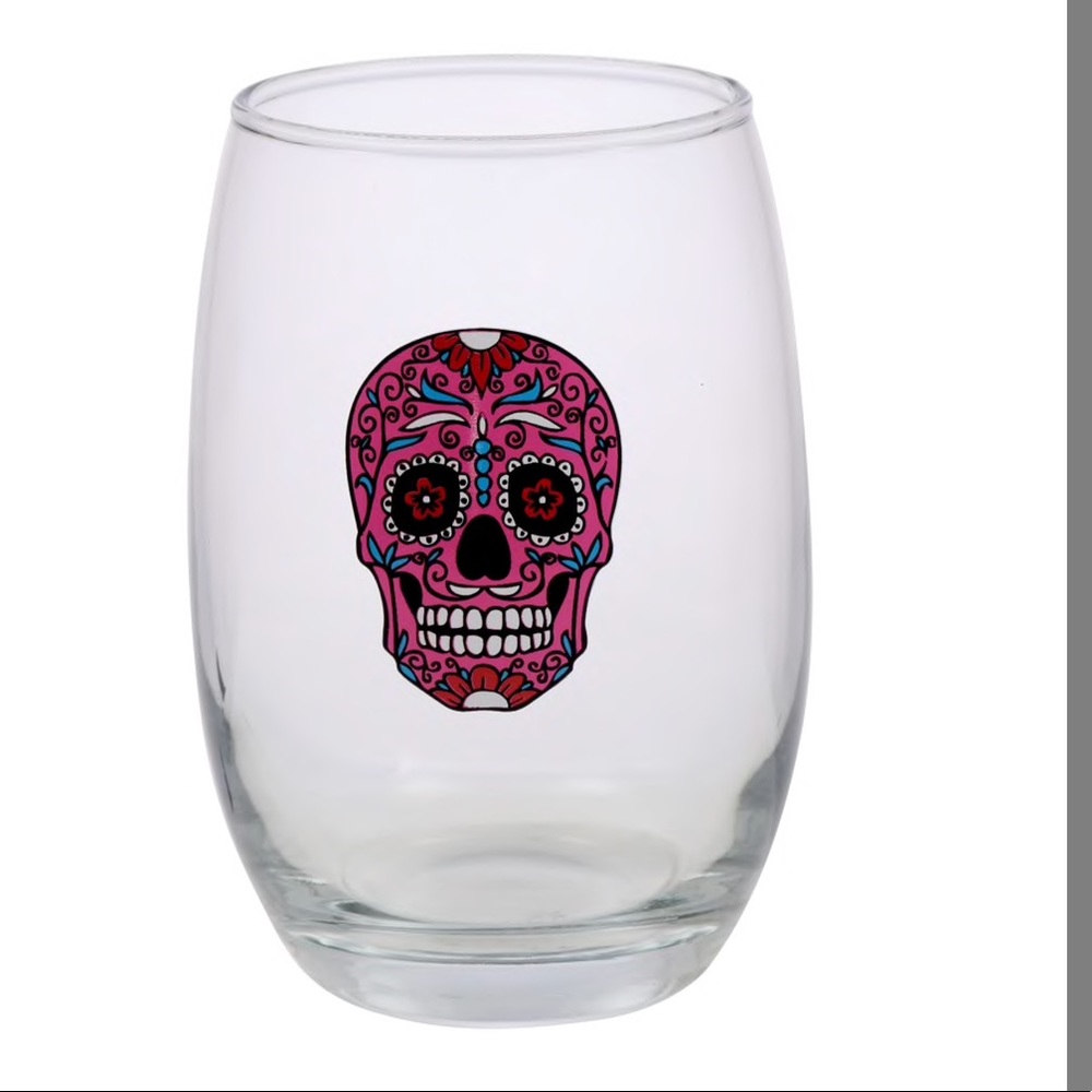 3 Day of the Dead Stemless Skull Wine Glasses - Picture 4 of 4